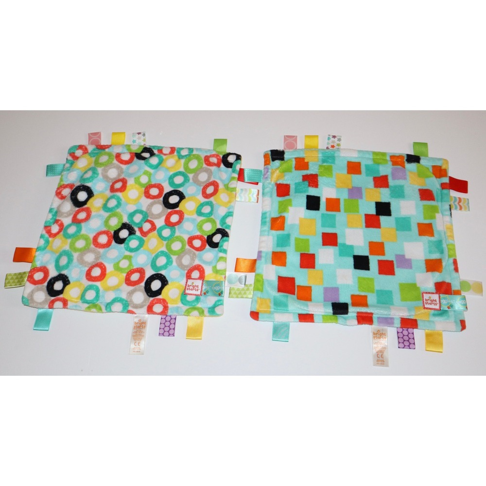 Bright Starts Taggies Lovey Security Blanket Lot 2 Circles Squares Multicolored
